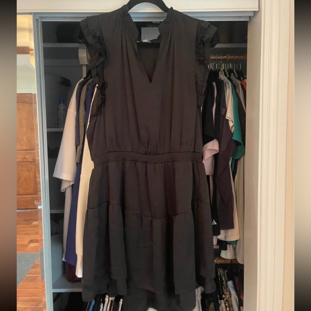 BB Dakota Black Ruffle Sleeve V-Neck Mini Dress